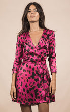 Load image into Gallery viewer, Marley Mini Wrap Dress in Pink Leopard