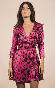 Marley Mini Wrap Dress in Pink Leopard